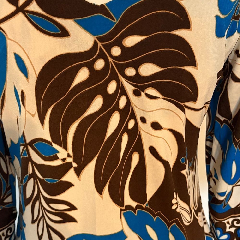 Tropical Resort Shift Dress Blue Palm Print Coastal Grandma Vacation Dress M L - Picture 5 of 7